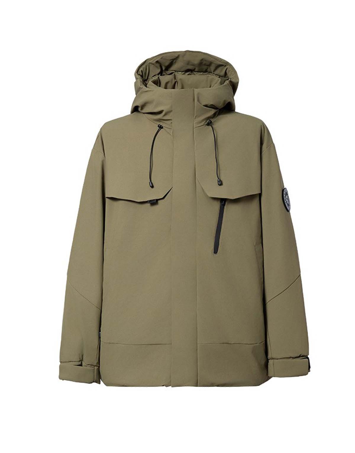 Relaxed Fit Stand Collar Hooded Down Jacket-d6009